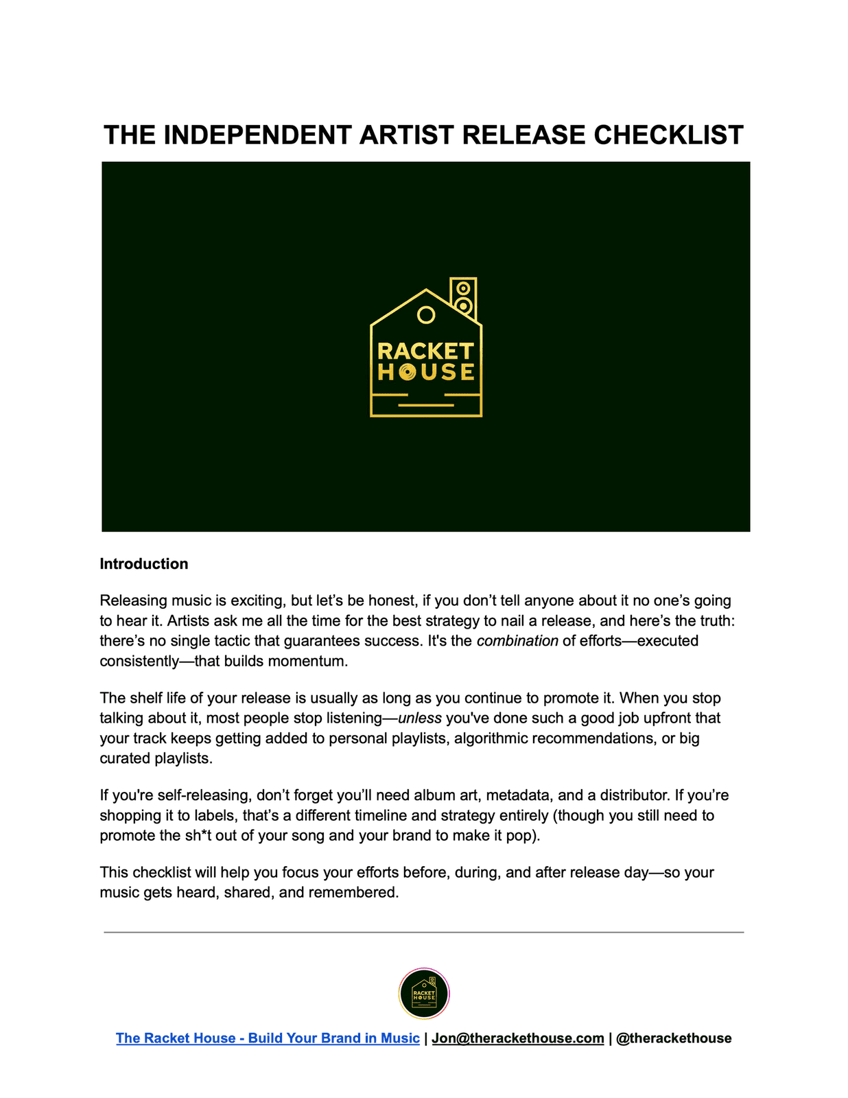 Independent Artist Release Checklist cover