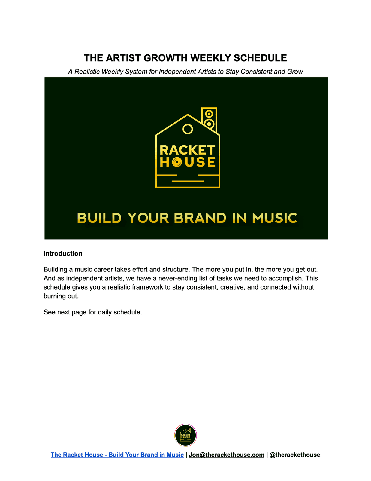 The Artist Growth Weekly Schedule cover